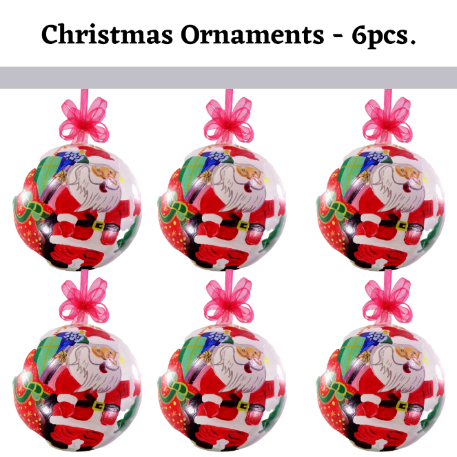 6PCS SANTA INSPIRED GLASS CHRISTMAS BALLS BIG SIZE 5 INCHES HANDPAINTED DESIGNS by LIMAN GLASS